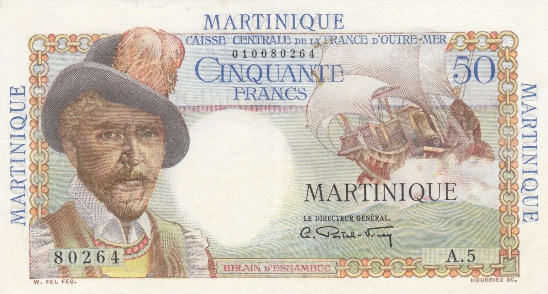 50 francs 1947 from Martinique, P-30