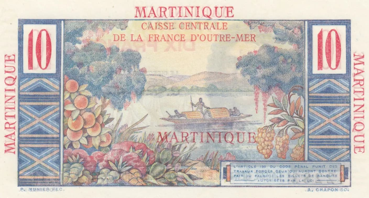 10 francs 1947 from Martinique, P-28 (1947) — image 2