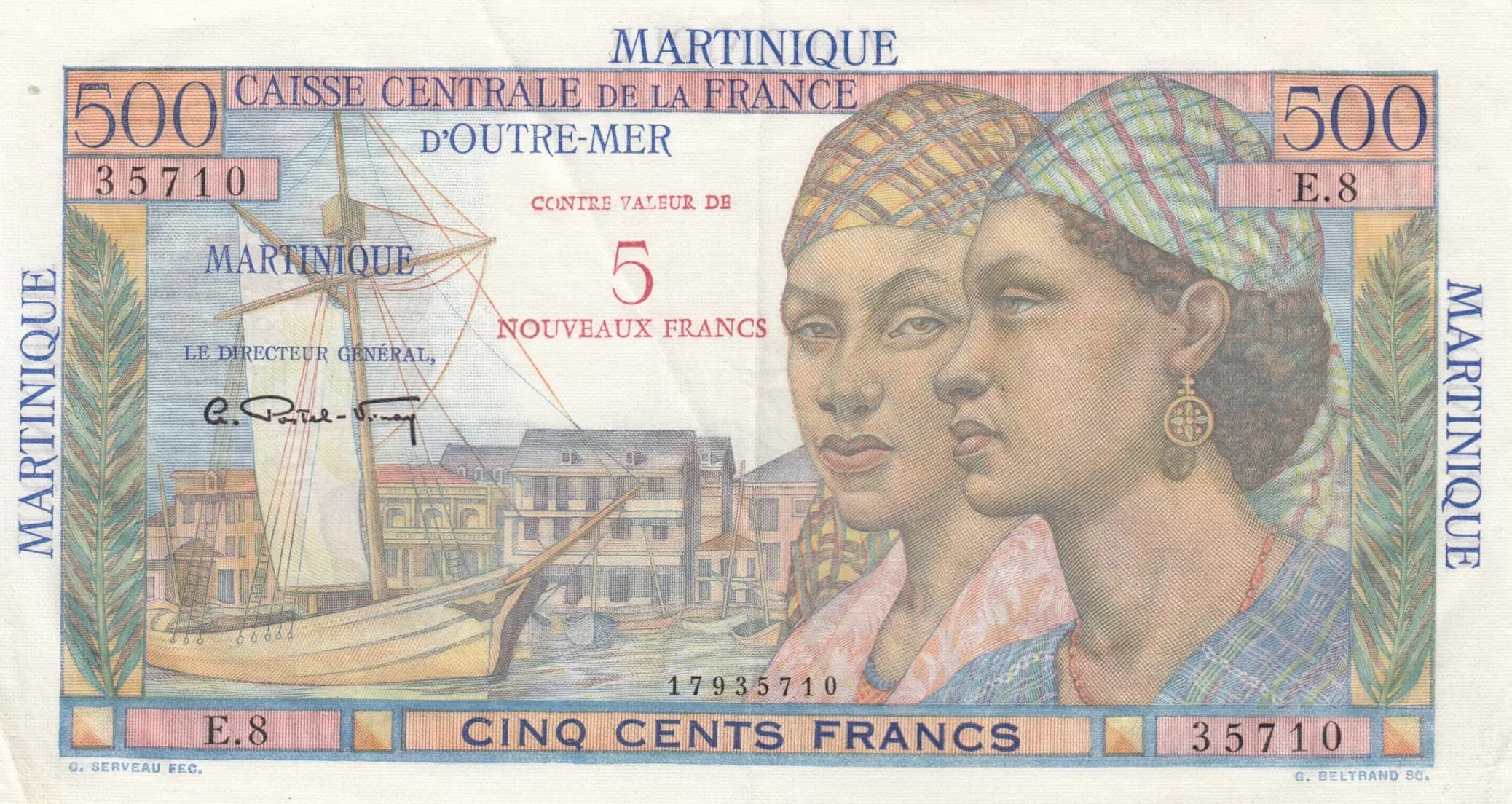 5 nouveaux francs 1963 from Martinique, P-38