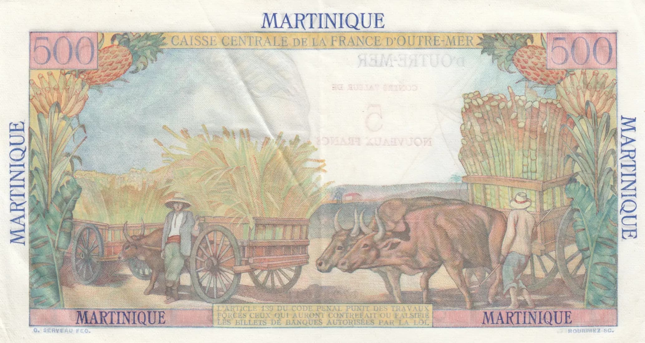 5 nouveaux francs 1963 from Martinique, P-38 (1963) — image 2