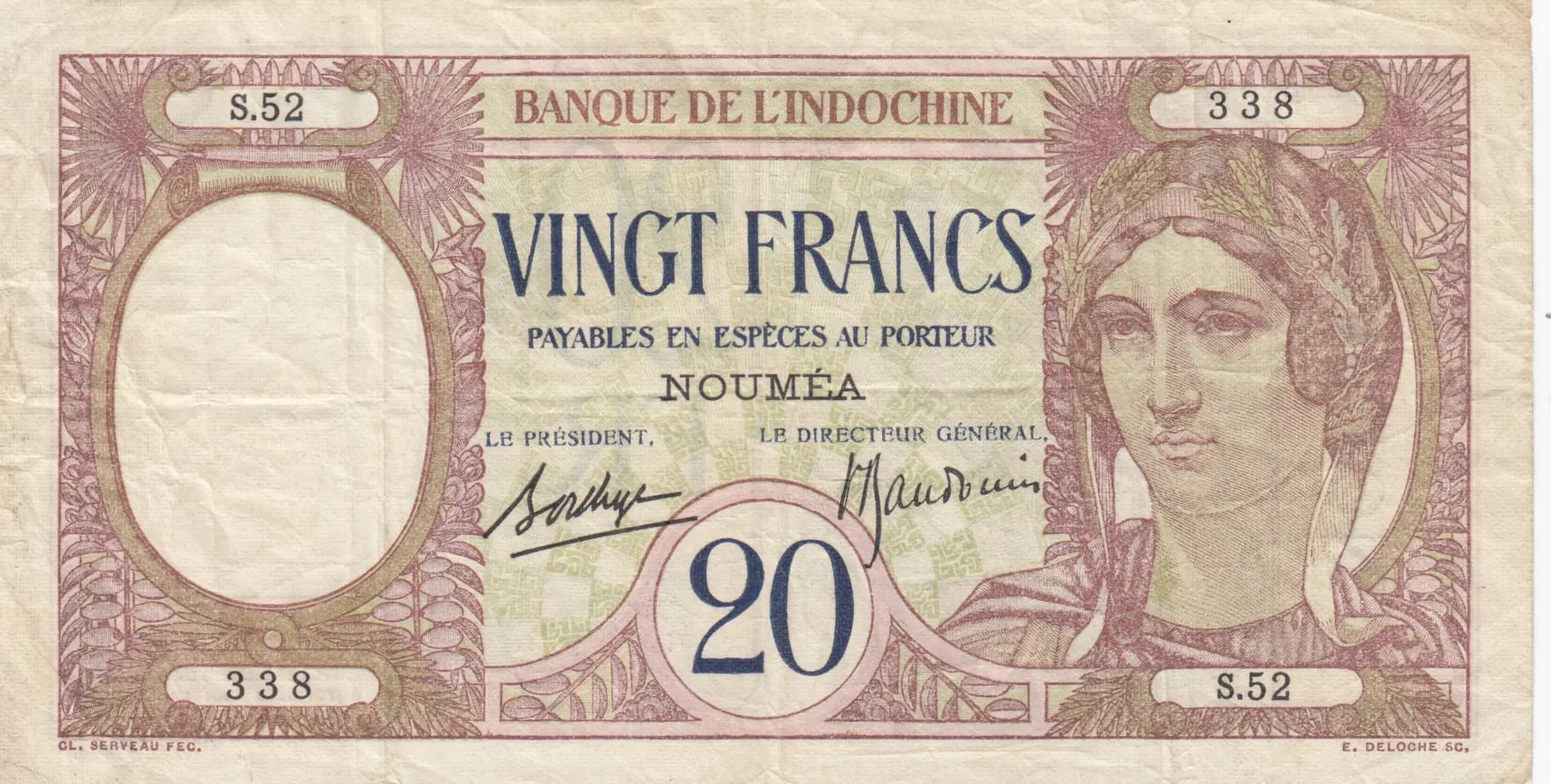 20 francs 1939 from New Caledonia, P-37b
