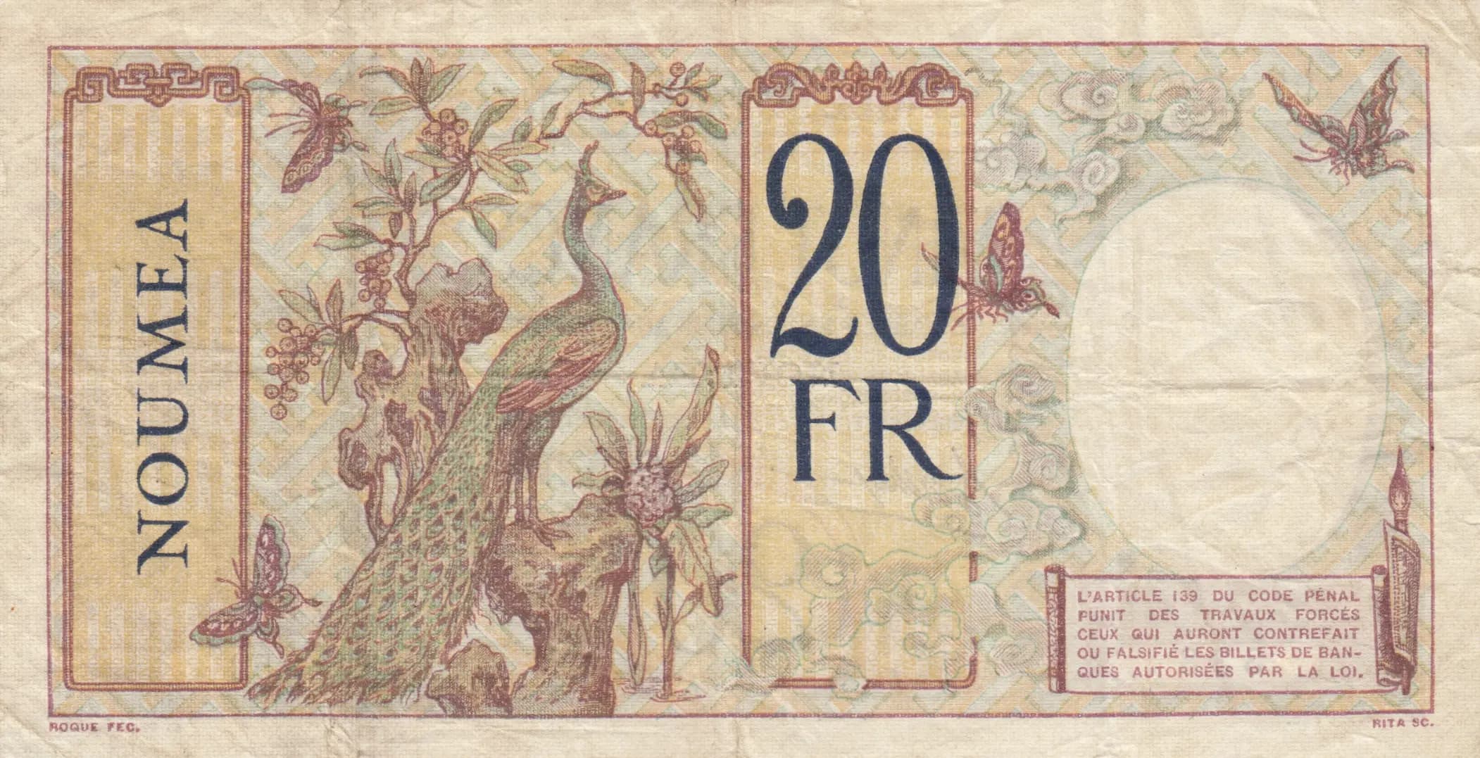 20 francs 1939 from New Caledonia, P-37b (1939) — image 2