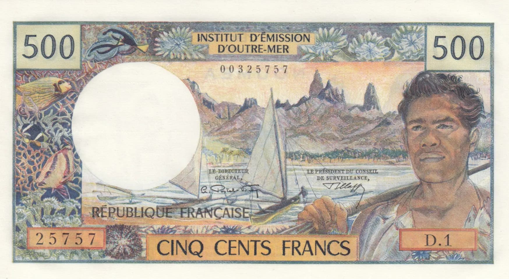 500 francs 1969 from New Caledonia, P-60a