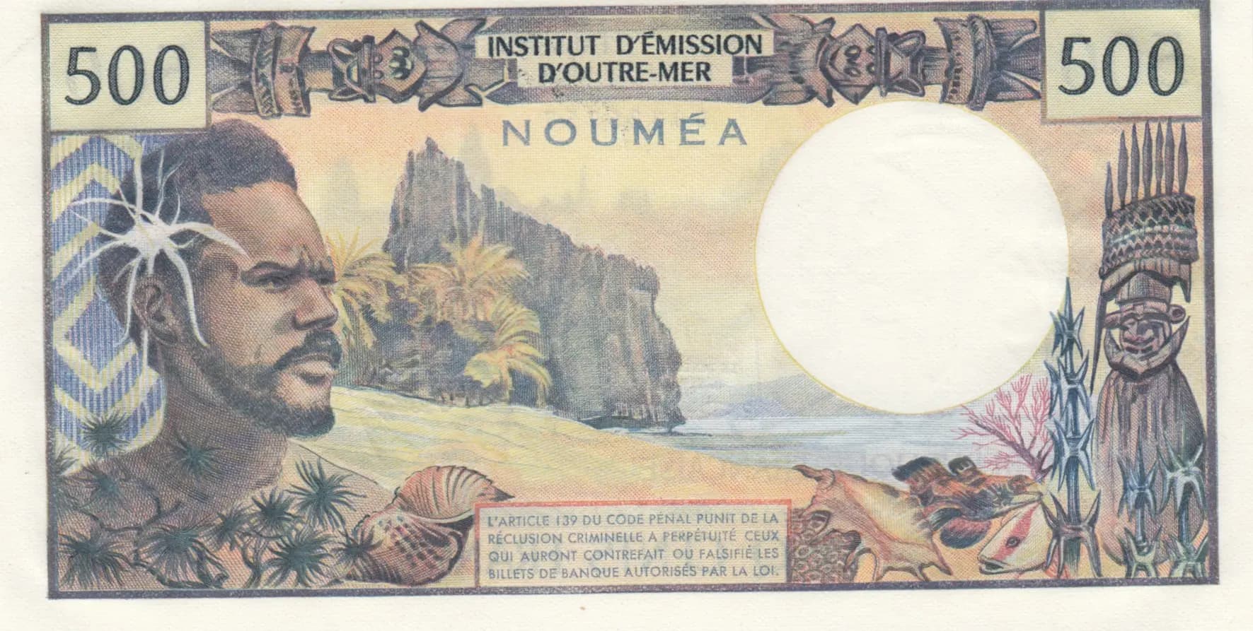 500 francs 1969 from New Caledonia, P-60a (1969) — image 2