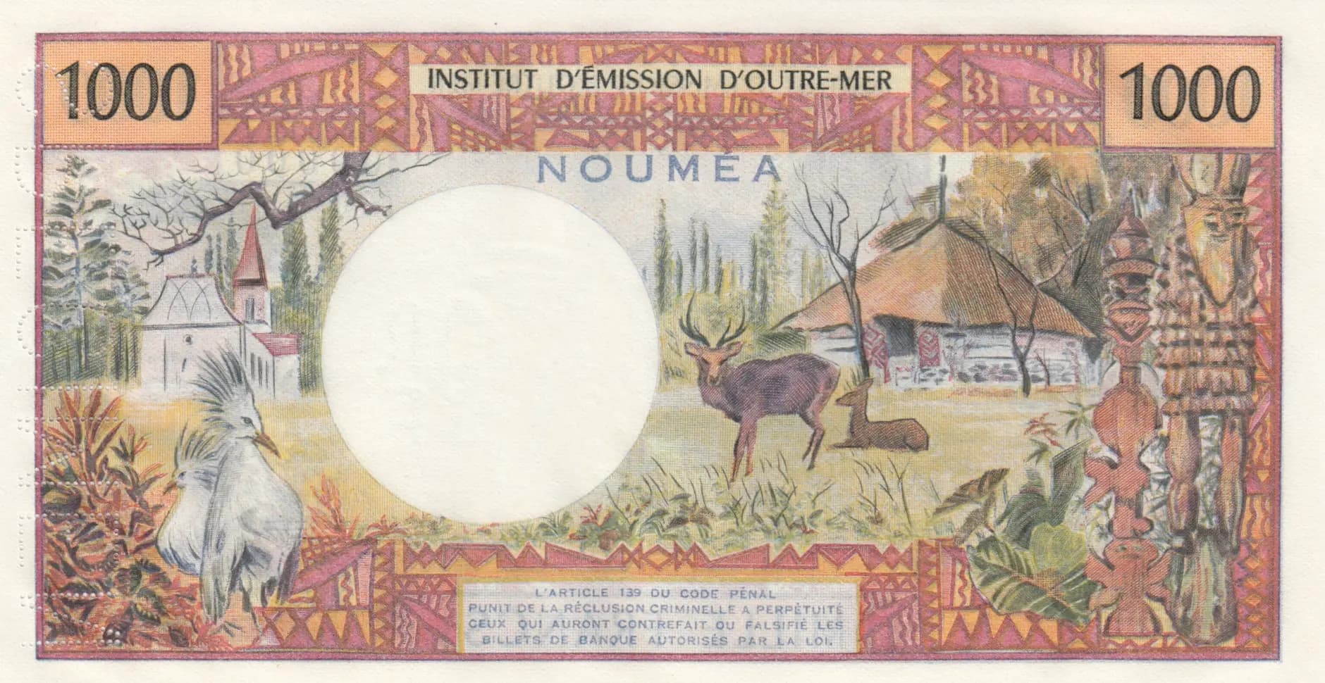 1000 francs 1971 specimen from New Caledonia, P-64s (1971) — image 2