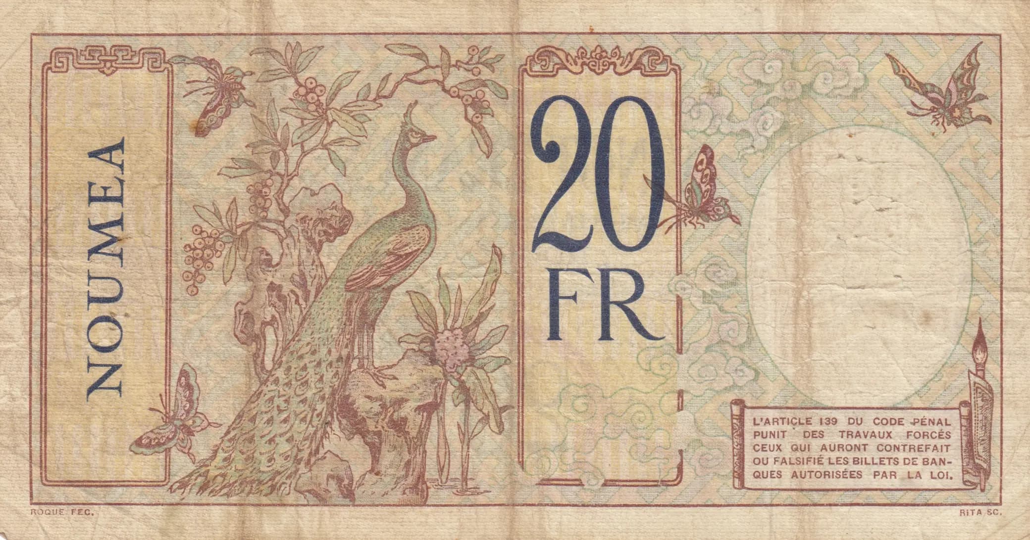 20 francs 1939 from New Caledonia, P-37a (1939) — image 2