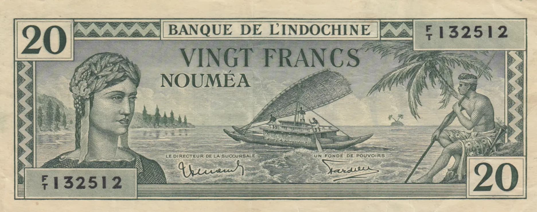 20 francs 1944 from New Caledonia, P-49