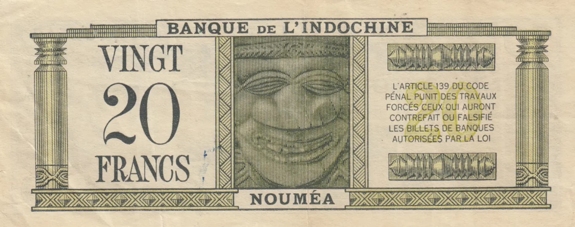 20 francs 1944 from New Caledonia, P-49 (1944) — image 2