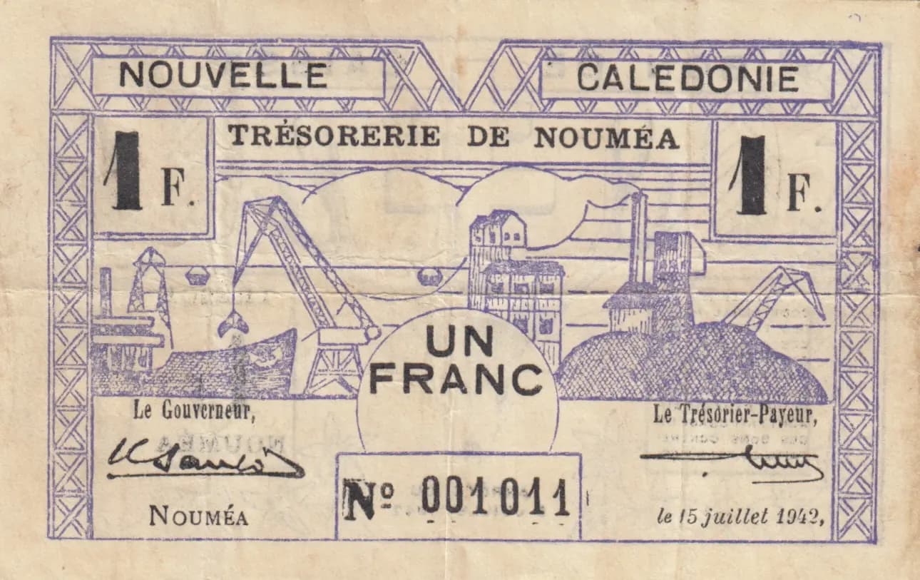 1 franc 1942 from New Caledonia, P-52 (1942) — image 1