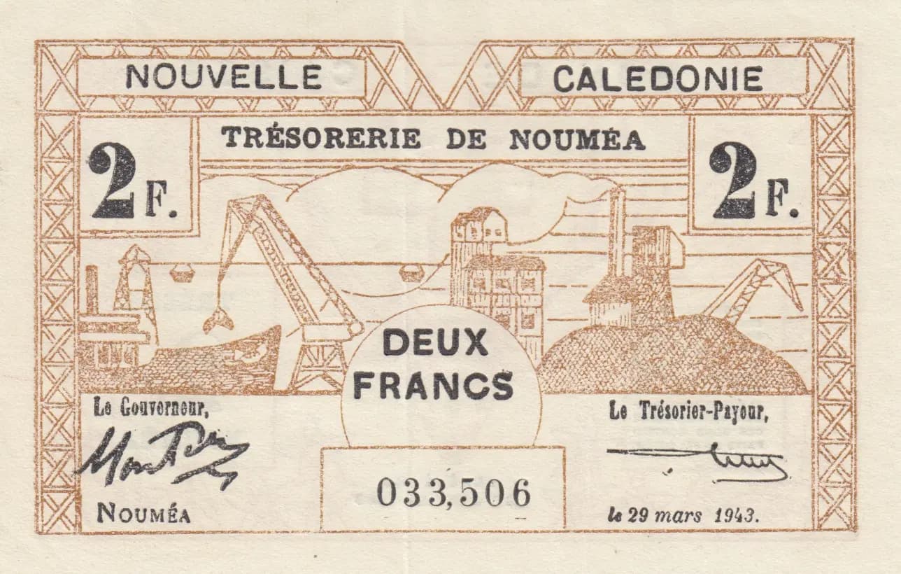 2 francs 1943 from New Caledonia, P-56b (1943) — image 1
