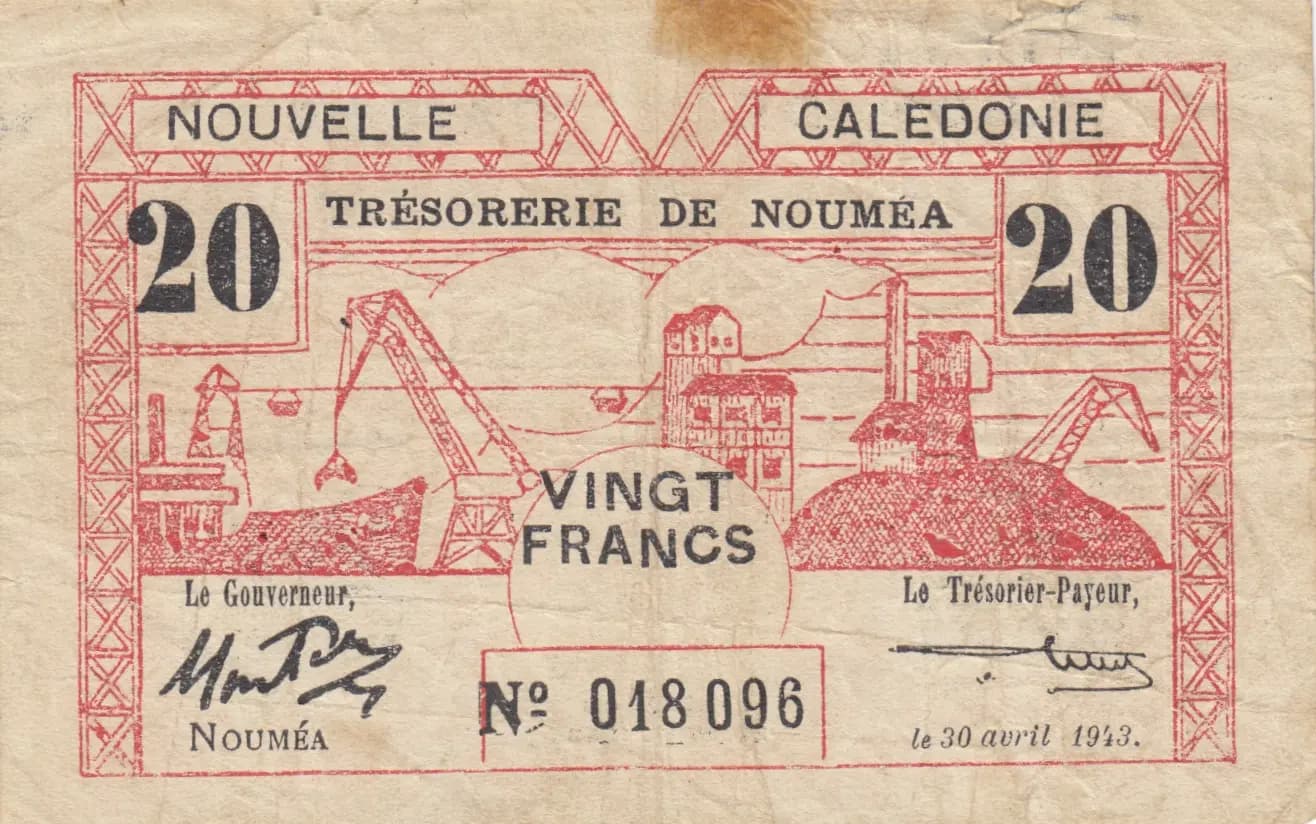 20 francs 1943 from New Caledonia, P-57 (1943) — image 1