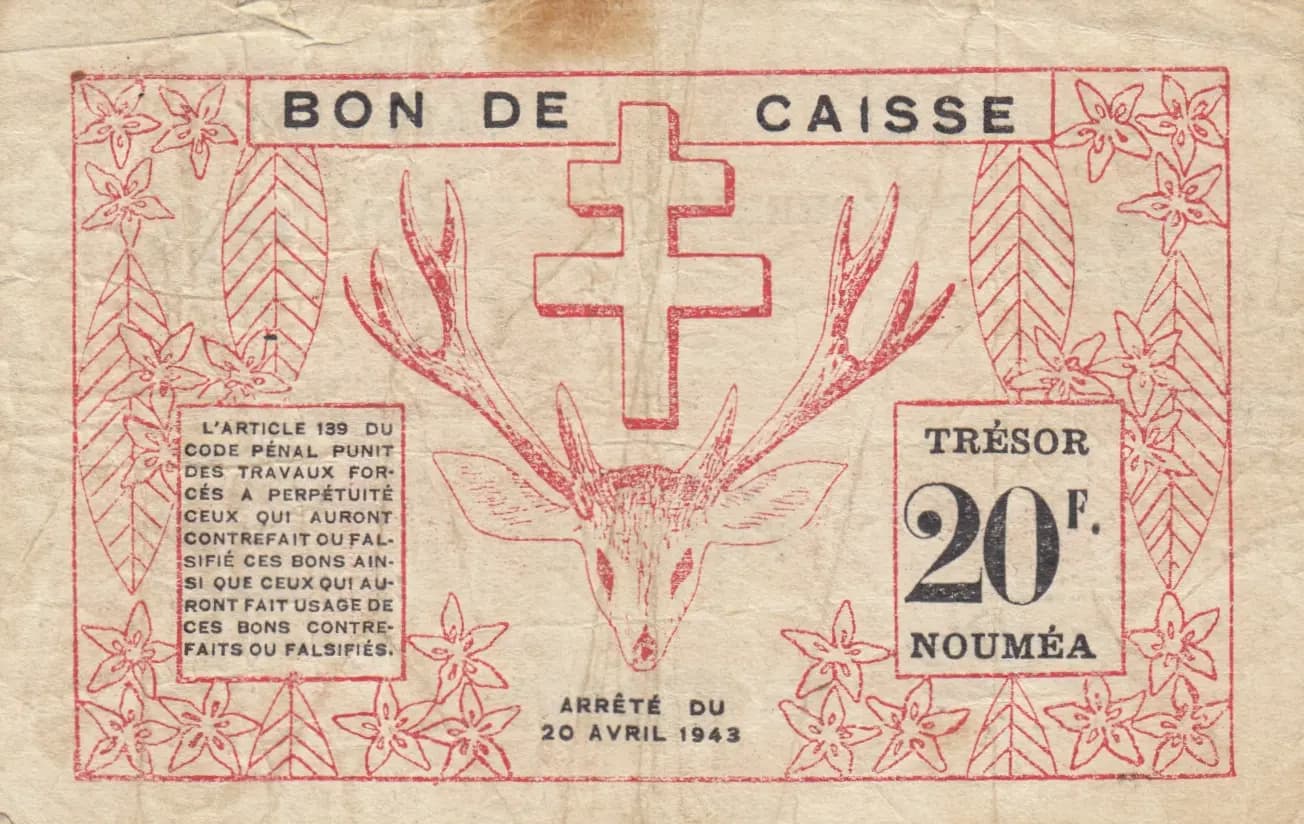 20 francs 1943 from New Caledonia, P-57 (1943) — image 2