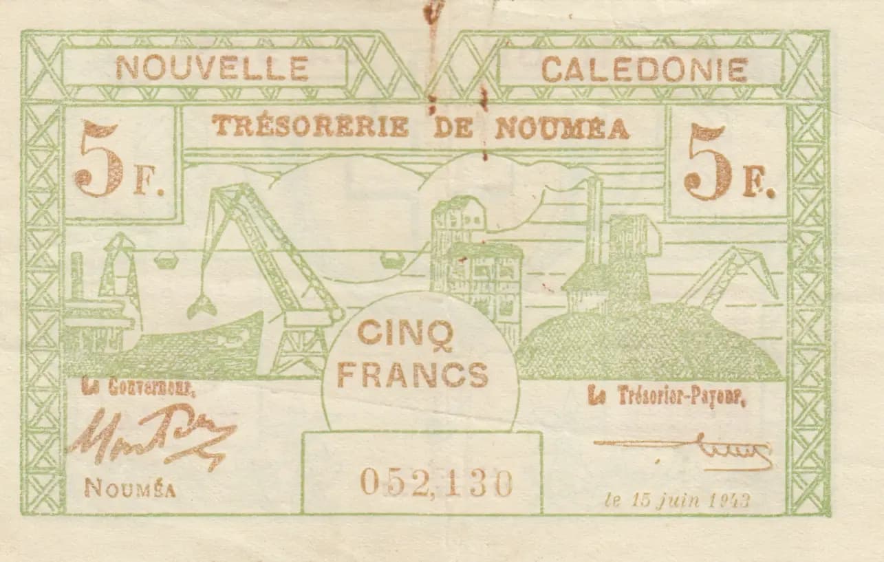 5 francs 1943 from New Caledonia, P-58 (1943) — image 1