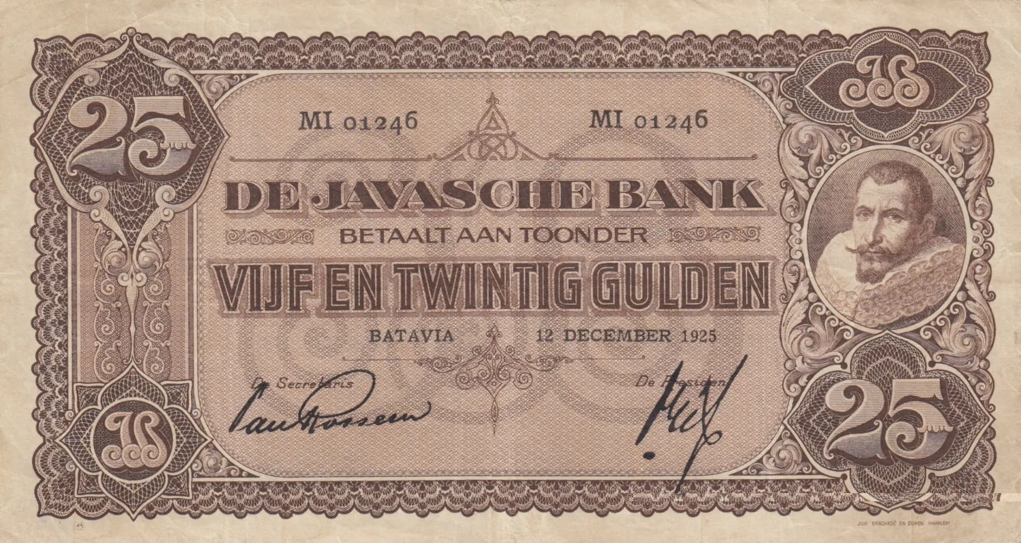 25 gulden 1925 from Netherlands Indies, P-71a