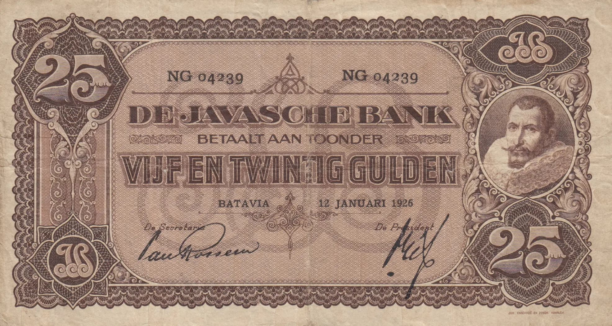 25 gulden 1926 from Netherlands Indies, P-71a