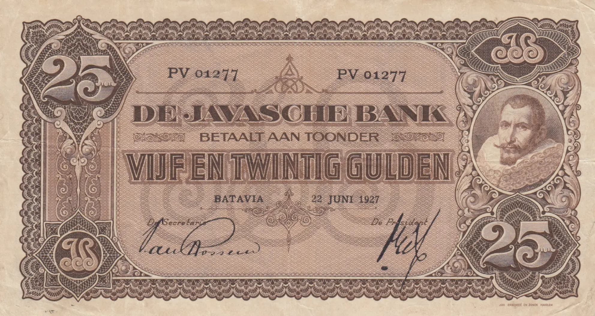 25 gulden 1927 from Netherlands Indies, P-71a