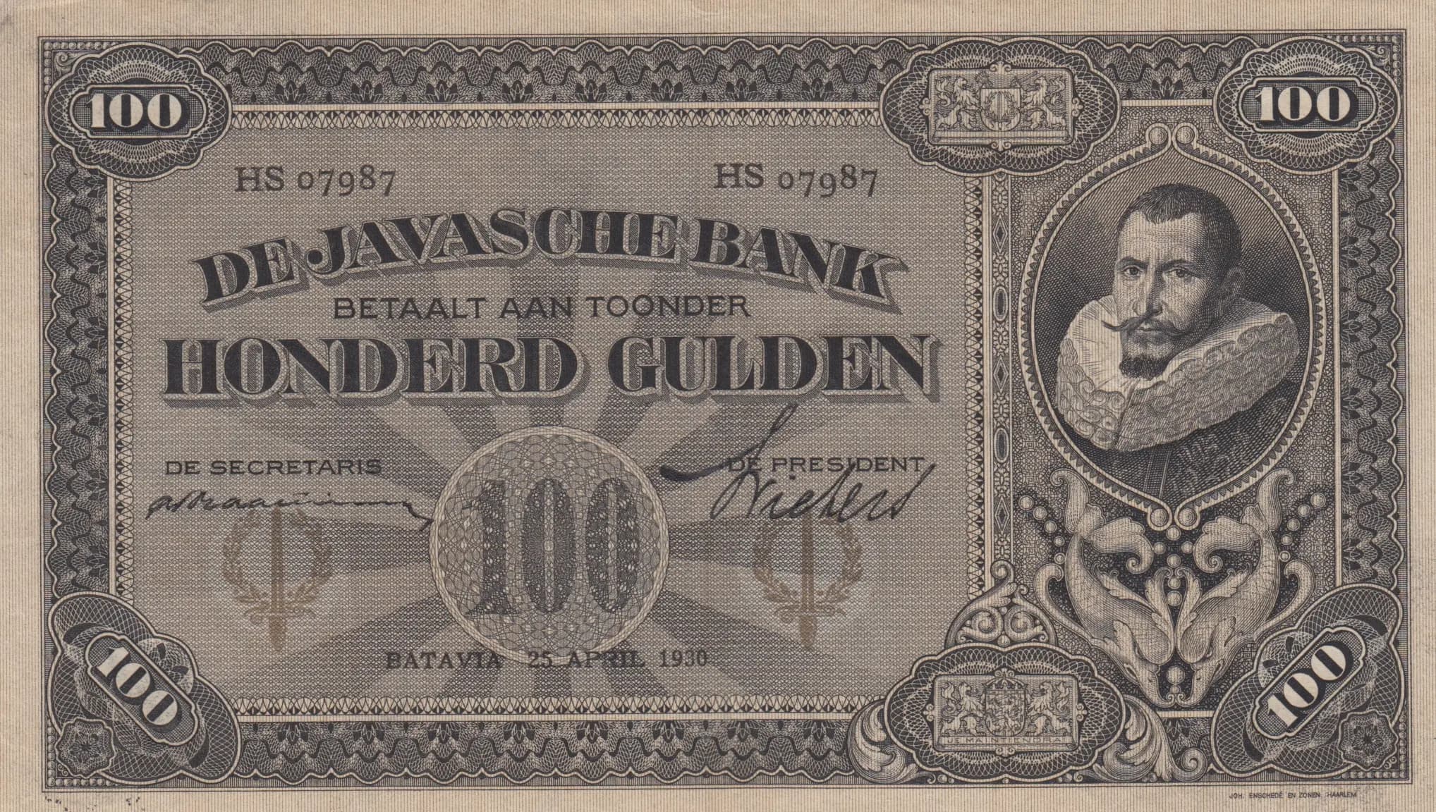 100 gulden 1930 from Netherlands Indies, P-73c