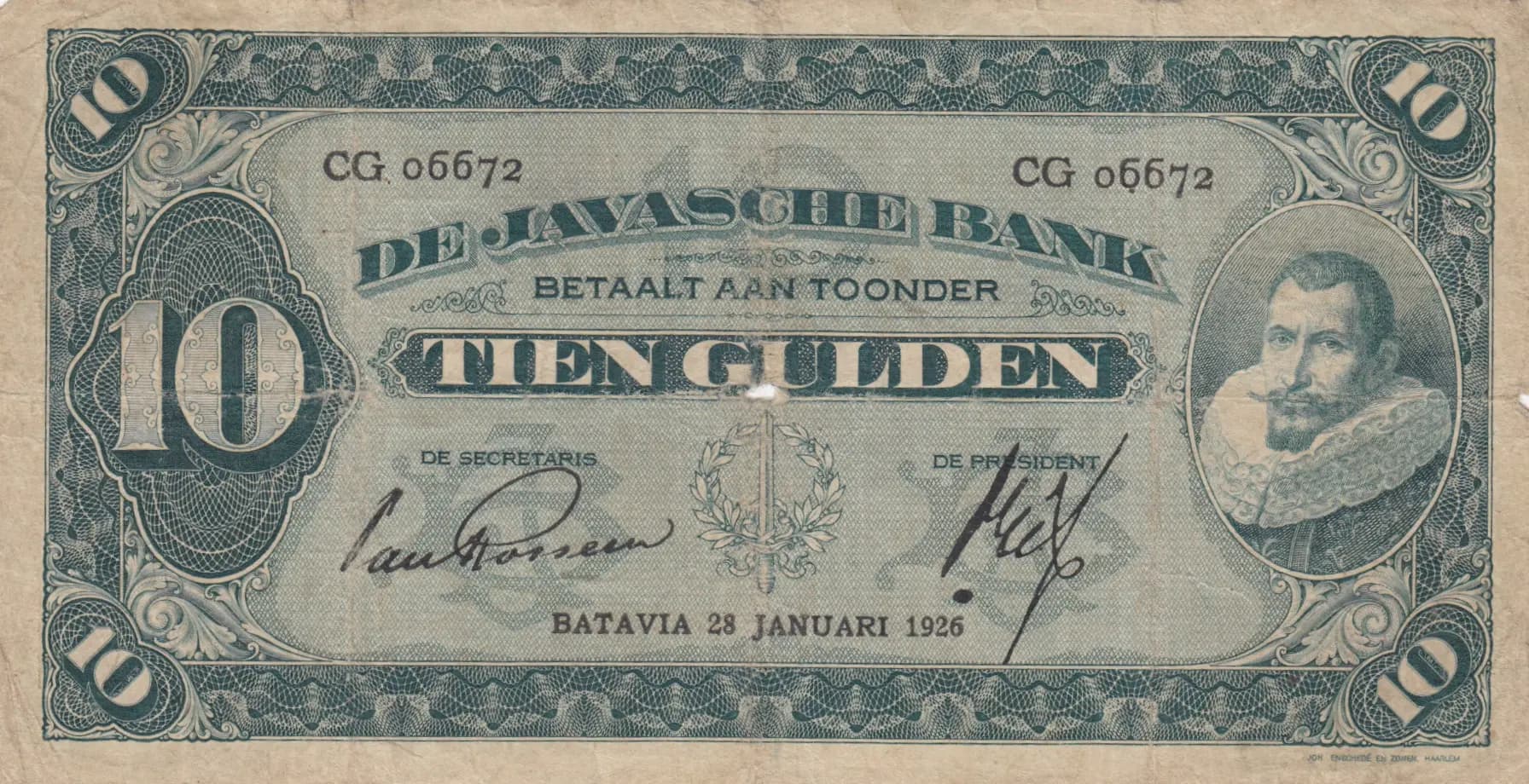10 gulden 1926 from Netherlands Indies, P-70a