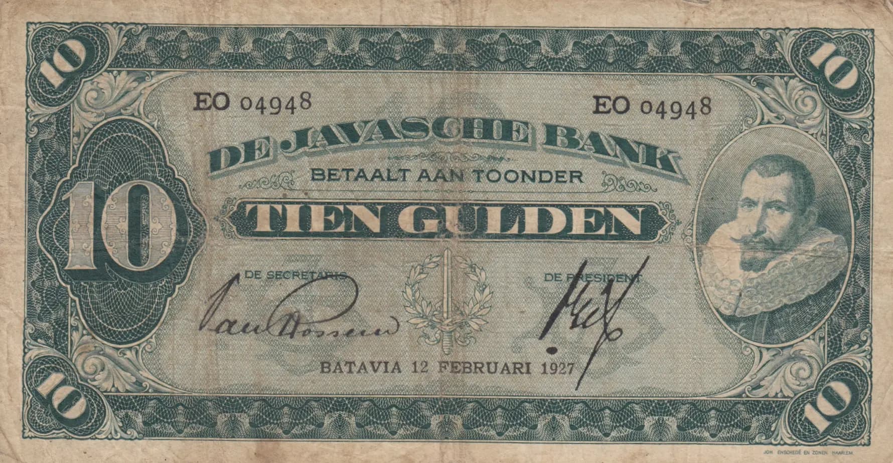 10 gulden 1927 from Netherlands Indies, P-70a