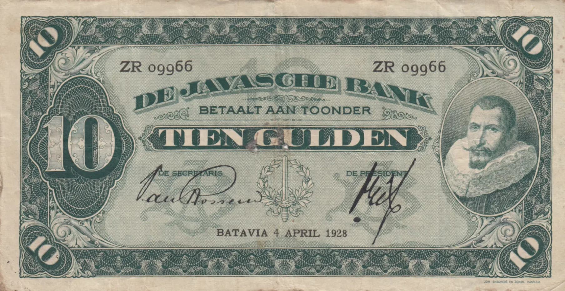 10 gulden 1928 from Netherlands Indies, P-70a