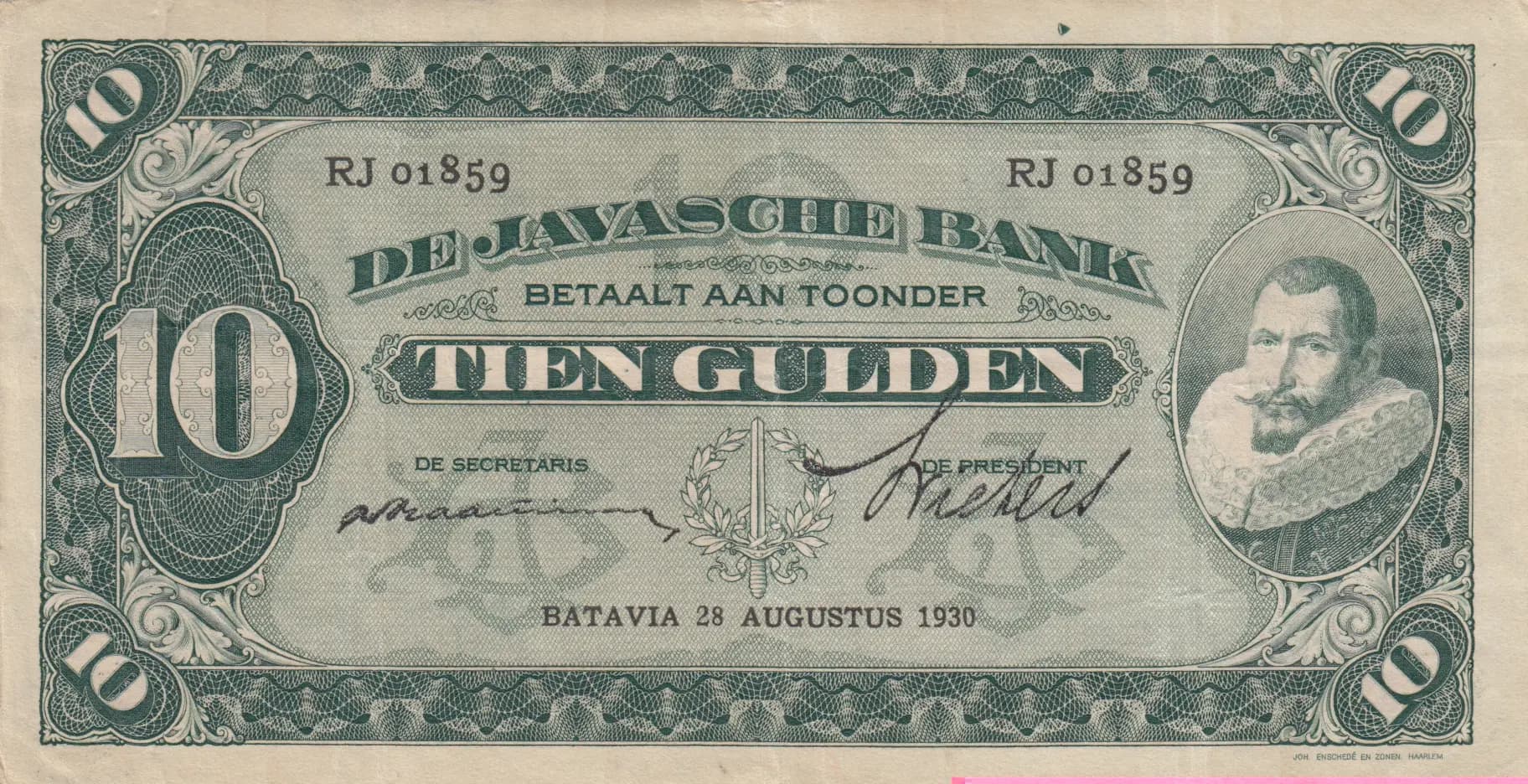 10 gulden 1930 from Netherlands Indies, P-70d (1930) — image 1