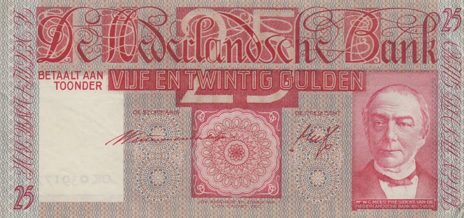 25 gulden 1941 from Netherlands, P-50