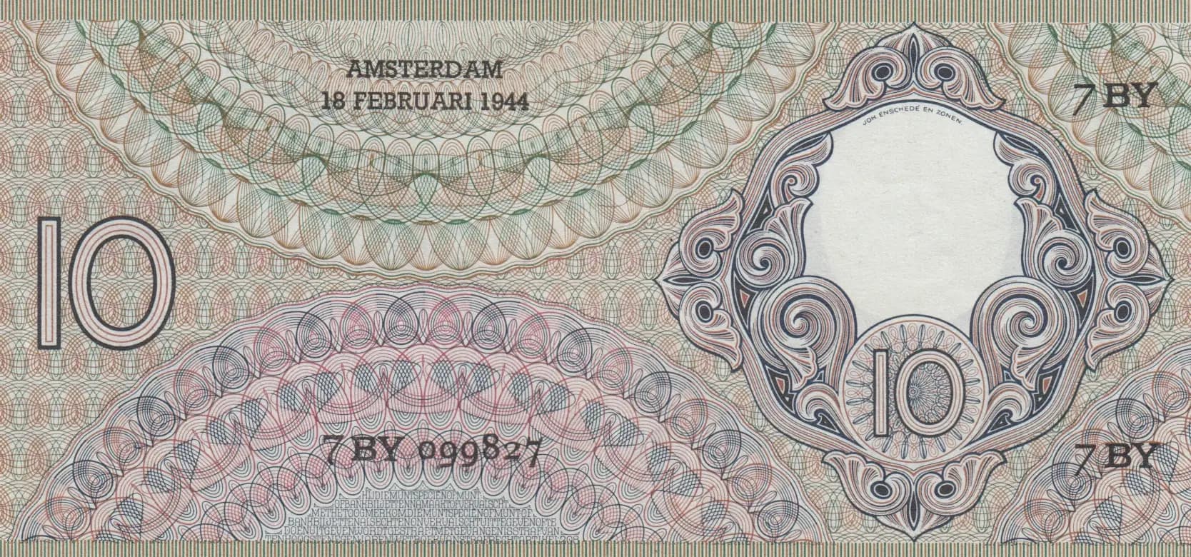 10 gulden 1944 from Netherlands, P-59 (1944) — image 2