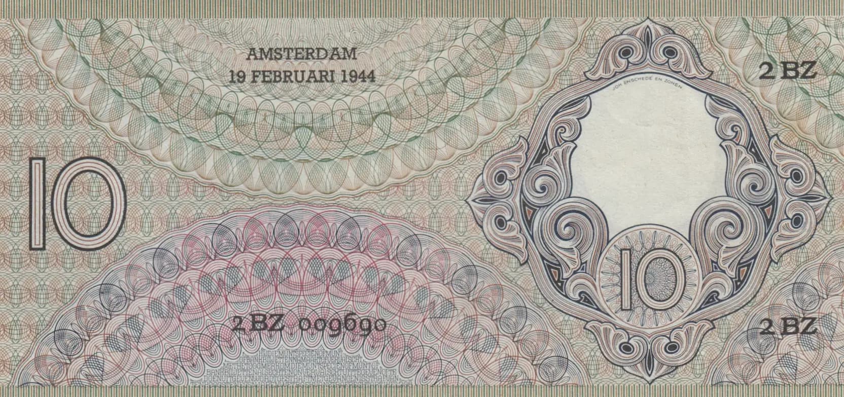 10 gulden 1944 from Netherlands, P-59 (1944) — image 2