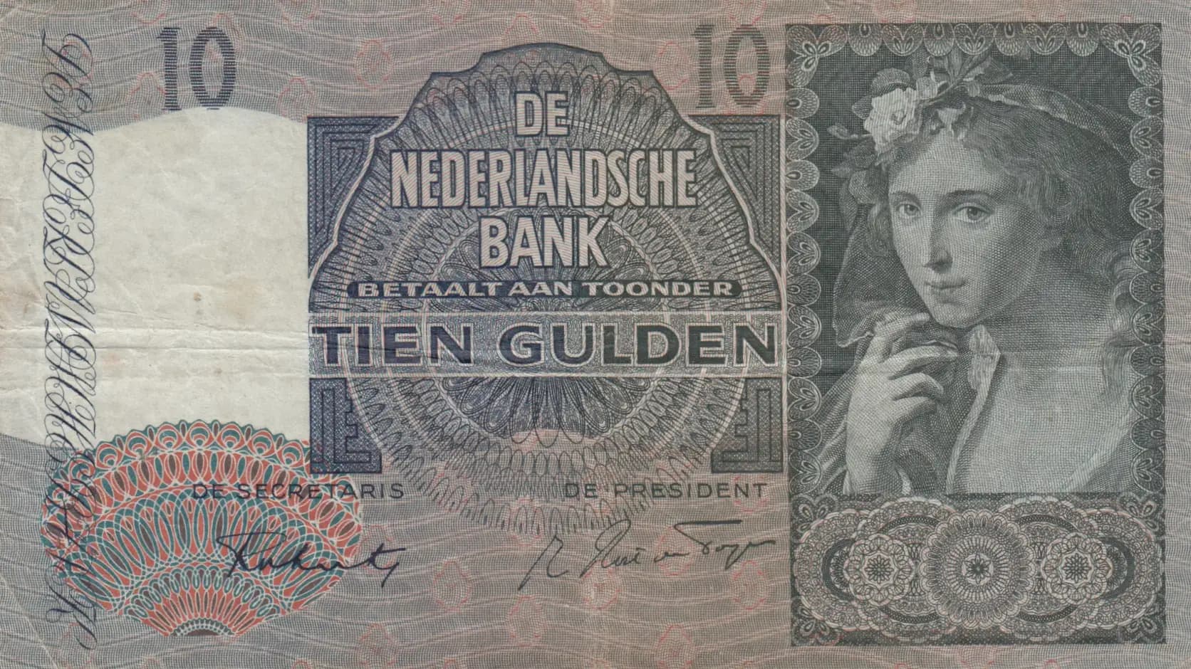 10 gulden 1941 from Netherlands, P-56b
