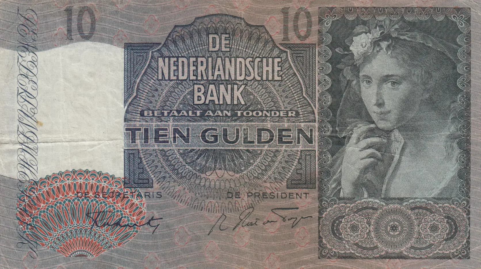 10 gulden 1941 from Netherlands, P-56b