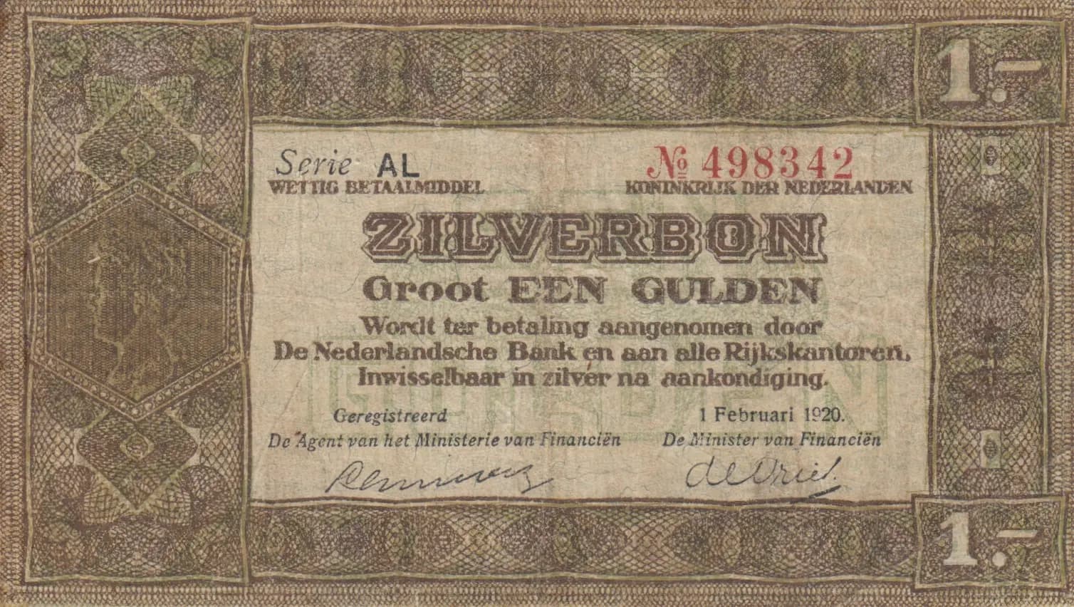 1 gulden 1920 from Netherlands, P-15 (1920) — image 1