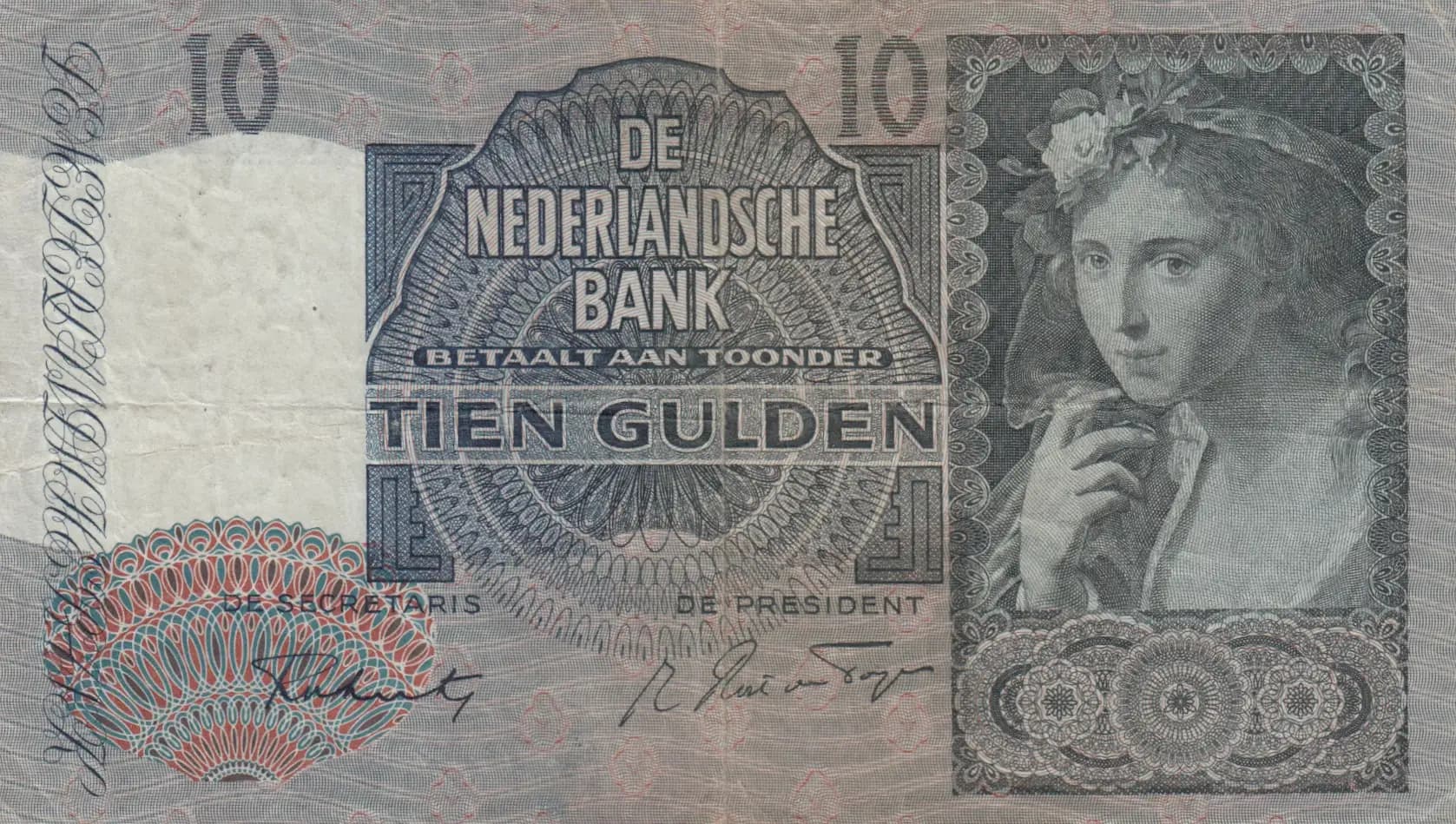 10 gulden 1941 from Netherlands, P-56b (1941) — image 1