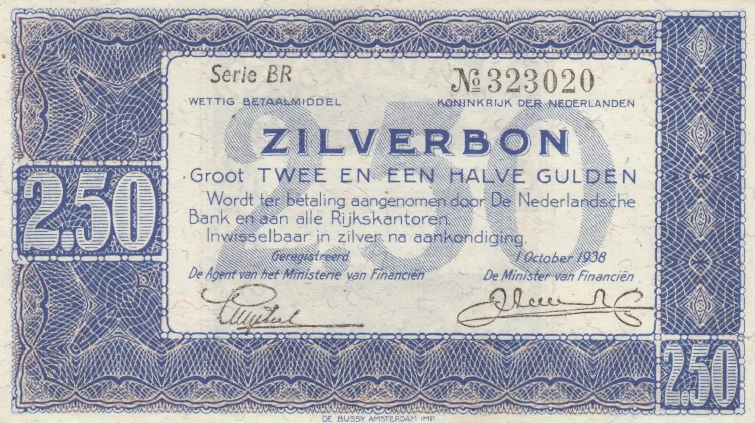 2,50 gulden 1938 from Netherlands, P-62 (1938) — image 1