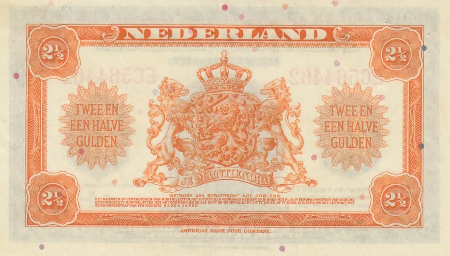 2 1/2 gulden 1943 from Netherlands, P-65 (1943) — image 2