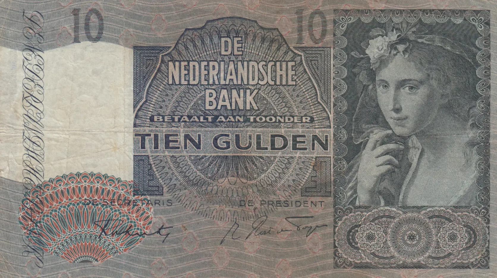 10 gulden 1941 from Netherlands, P-56b