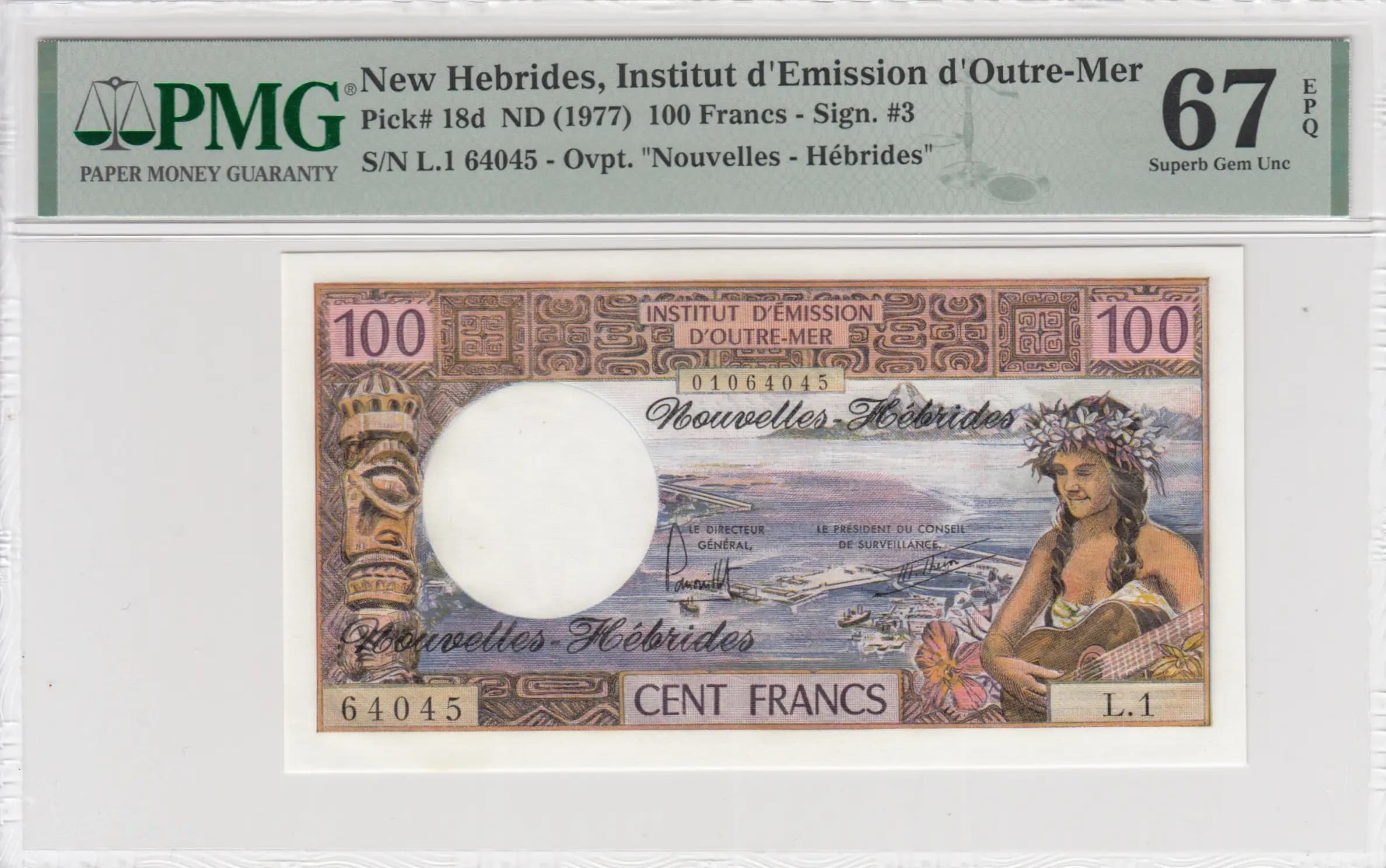 100 francs 1977 from New Hebrides, P-18d