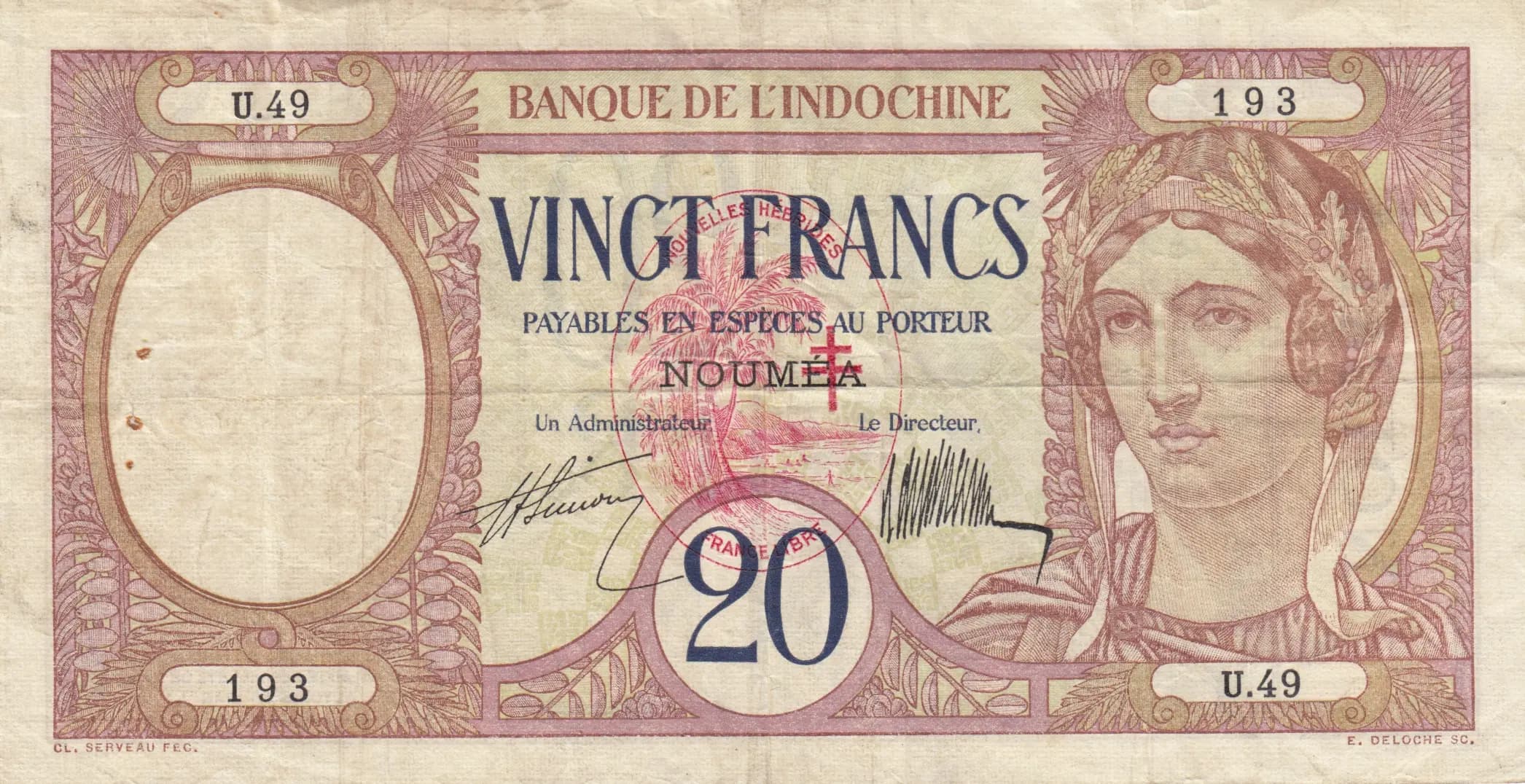 20 francs 1941 from New Hebrides, P-6