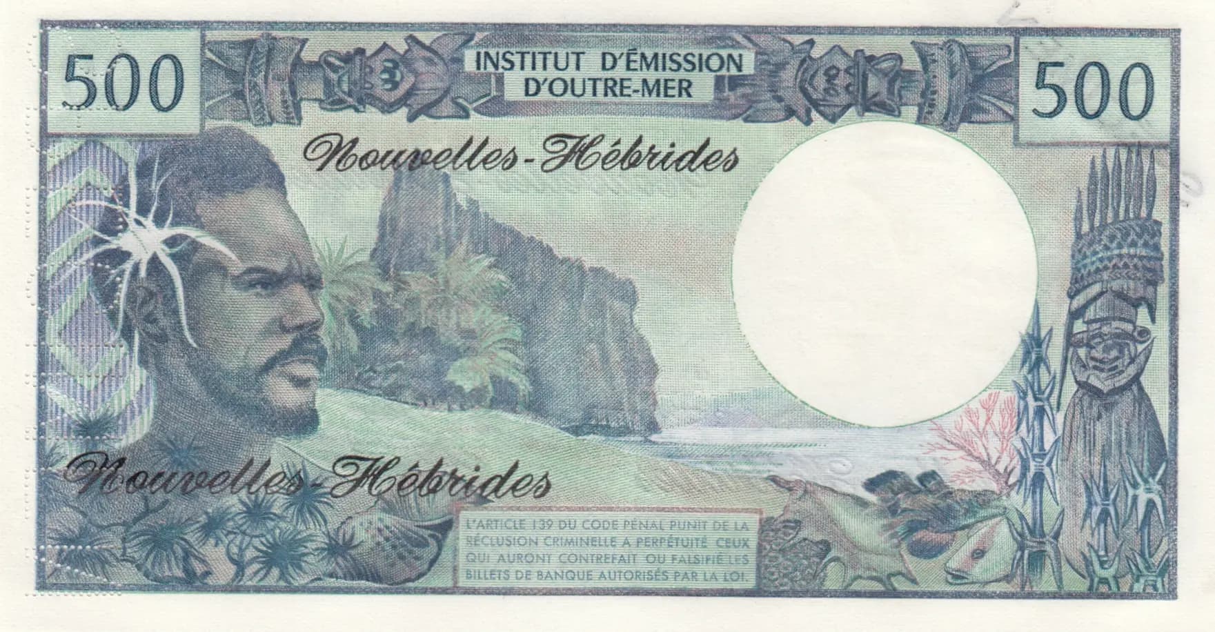 500 francs 1970 specimen from New Hebrides, P-19s (1970) — image 2