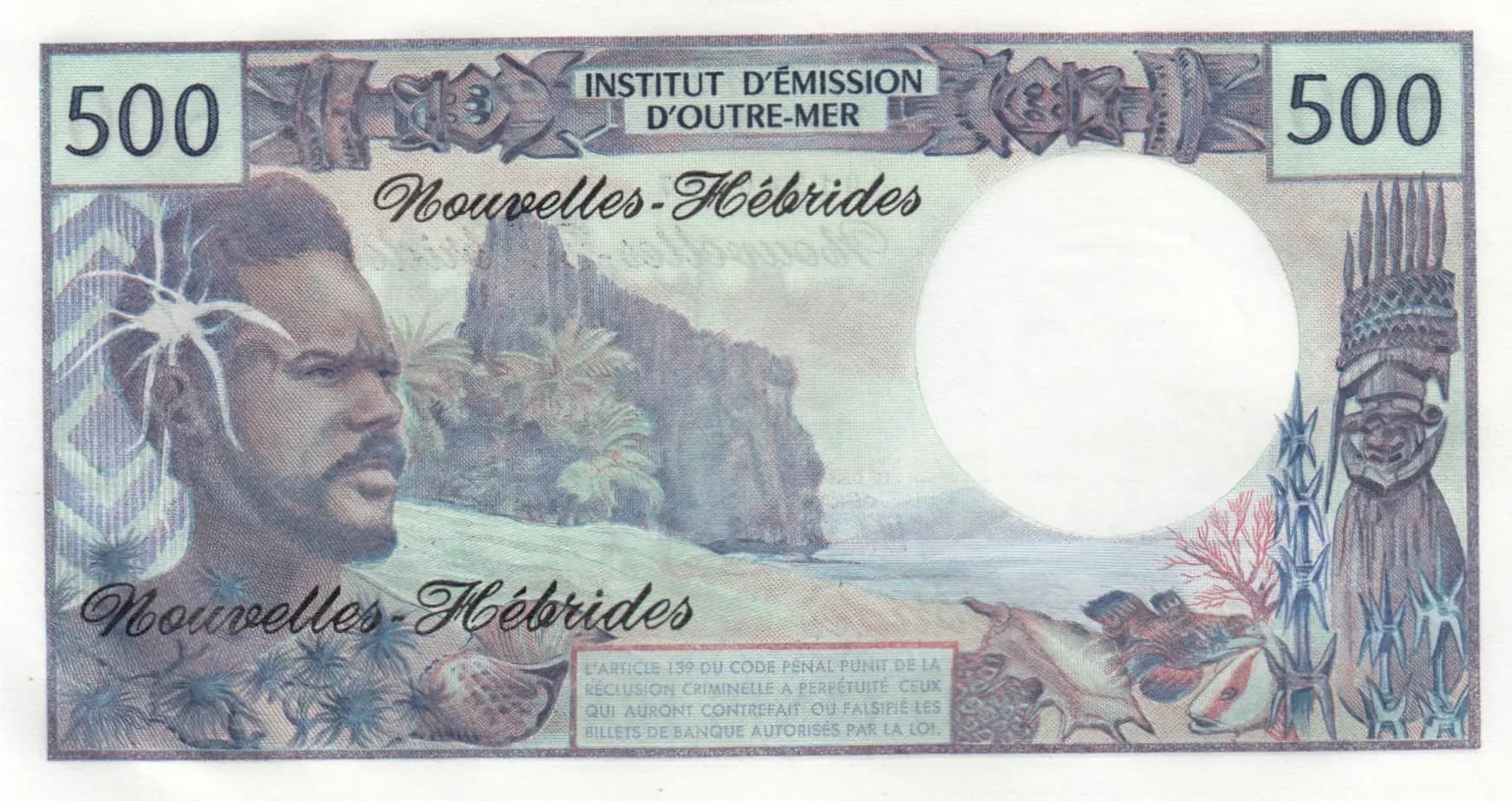 500 francs 1979 from New Hebrides, P-19c (1979) — image 2