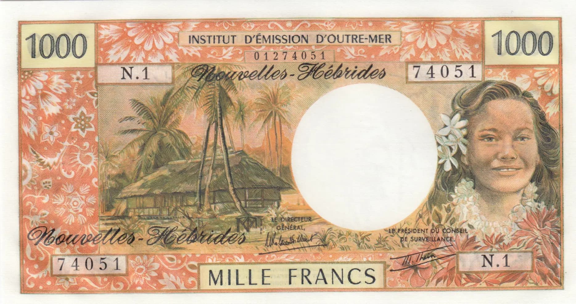 1000 francs 1979 from New Hebrides, P-20c