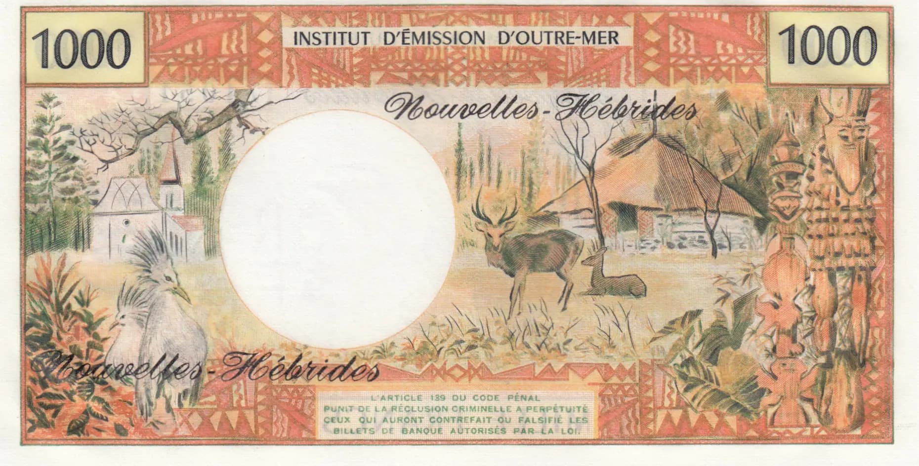 1000 francs 1979 from New Hebrides, P-20c (1979) — image 2