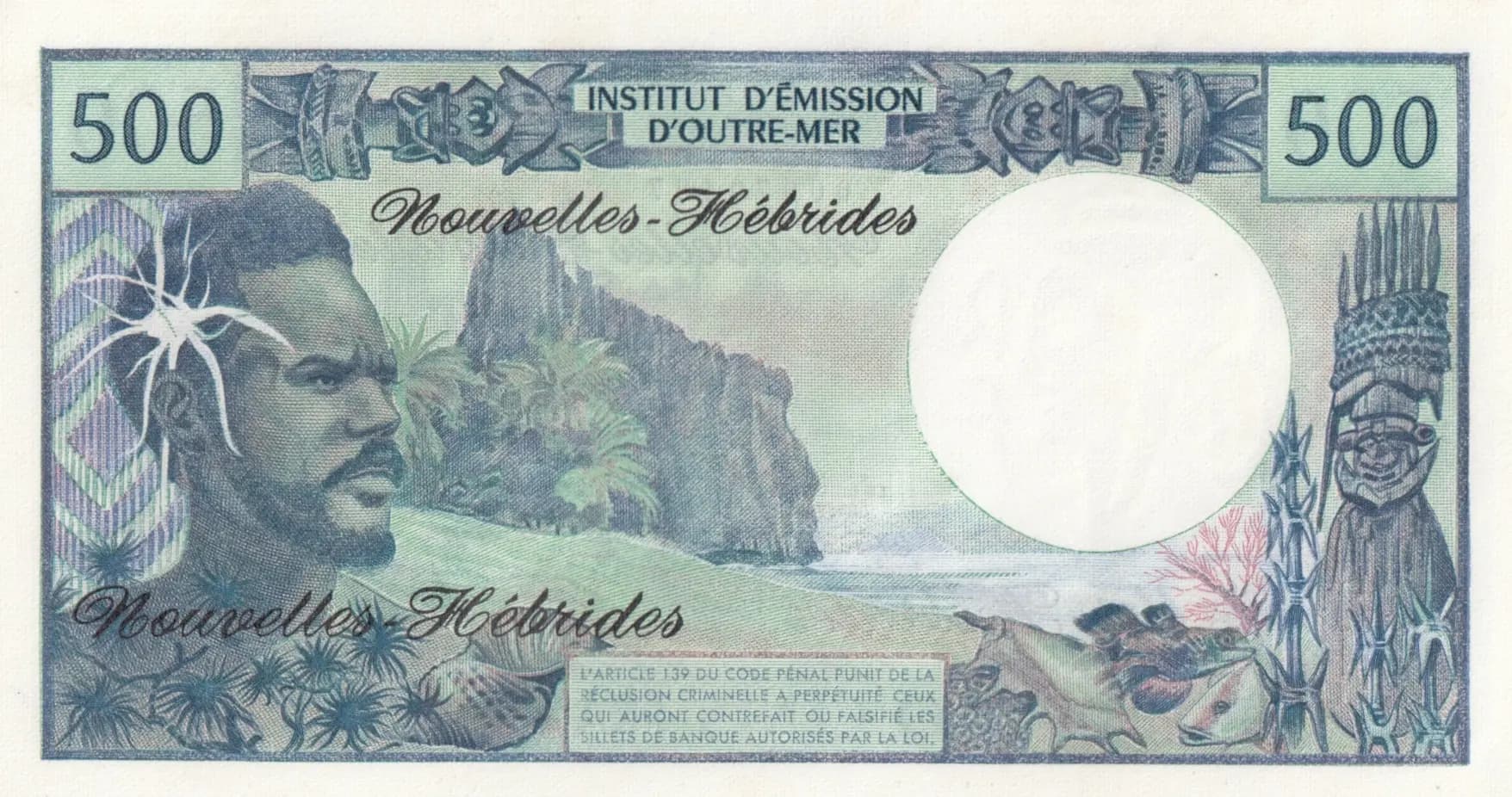 500 francs 1970 from New Hebrides, P-19a (1970) — image 2