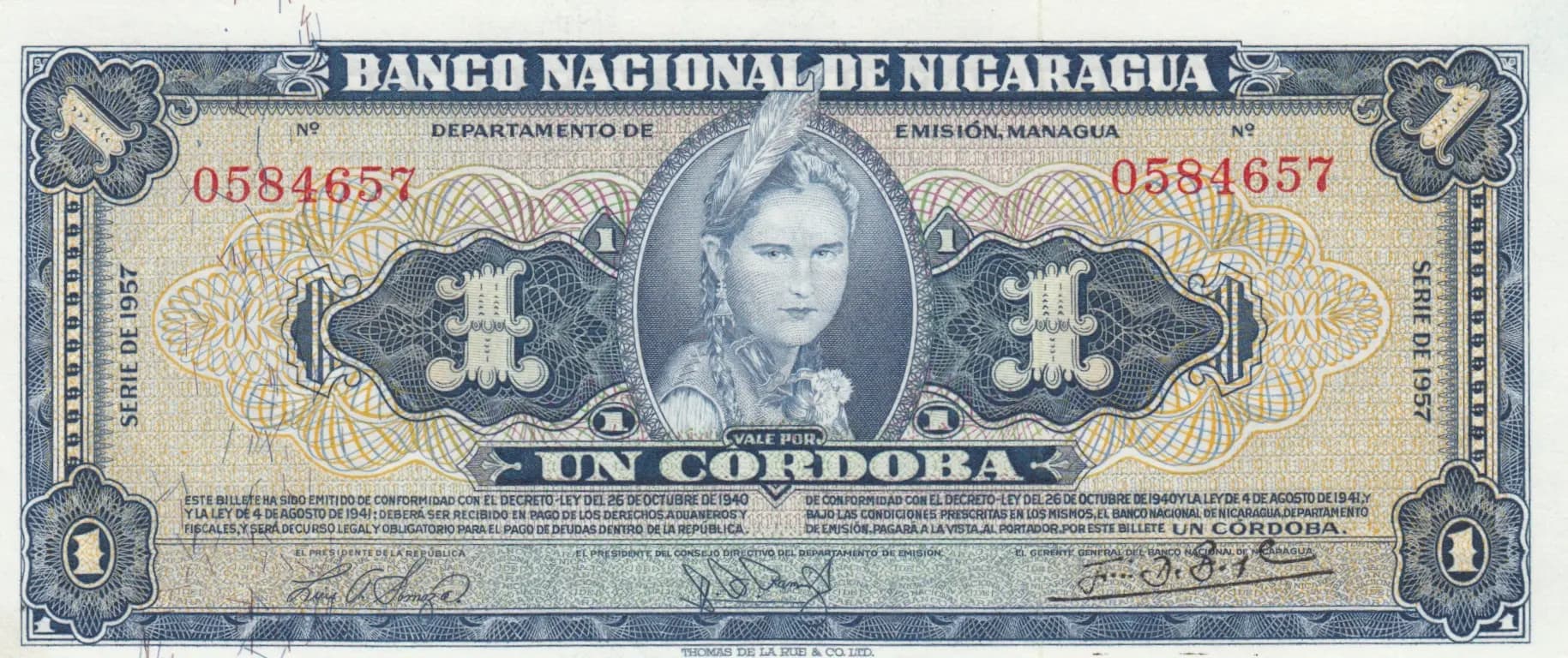 1 cordoba 1957 from Nicaragua, P-99b