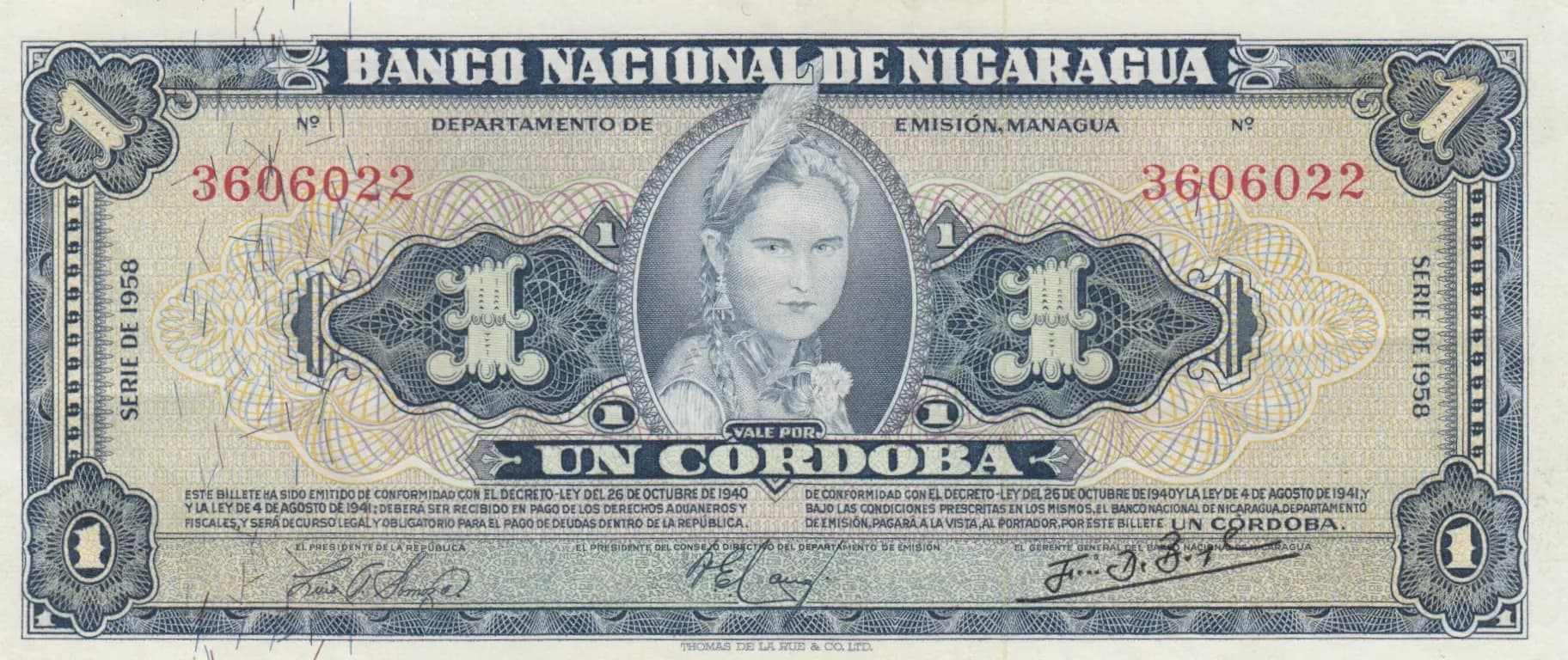 1 cordoba 1958 from Nicaragua, P-99b