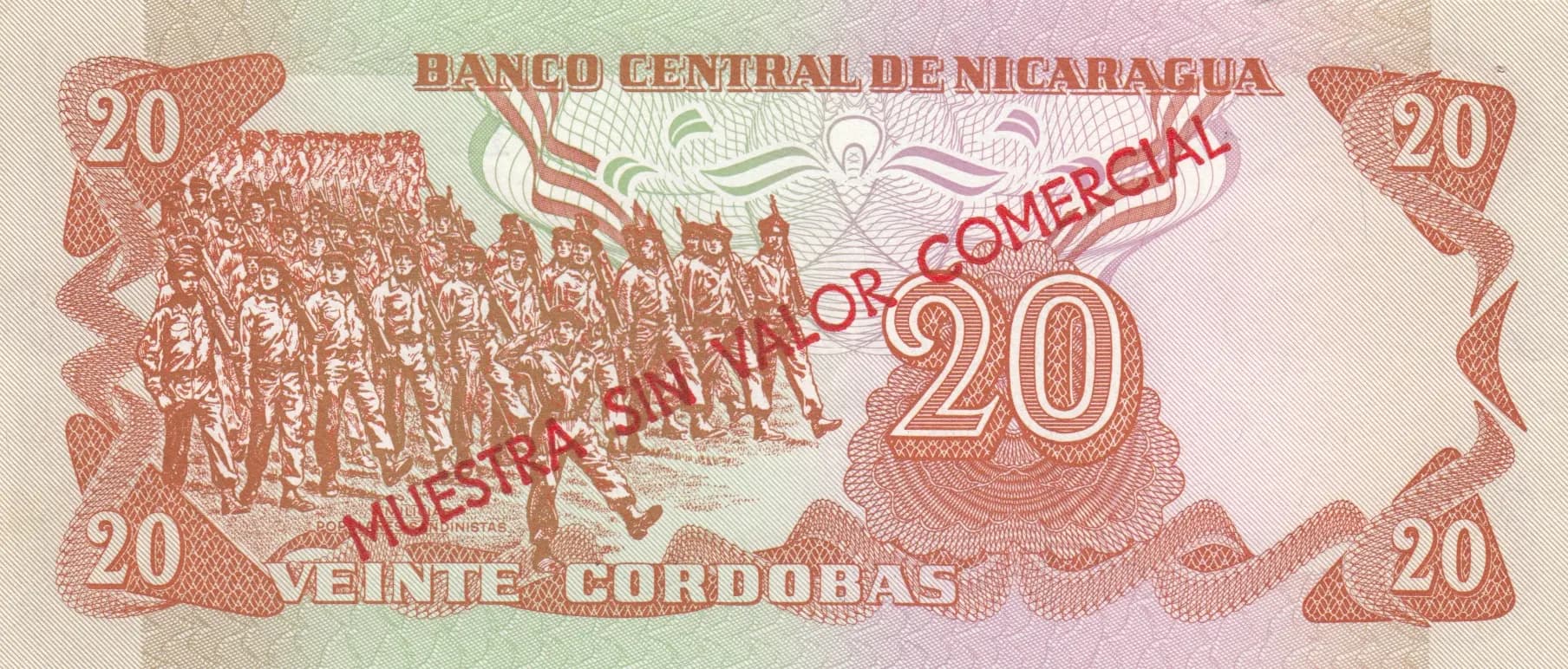 20 cordobas 1979 specimen from Nicaragua, P-135s (1979) — image 2