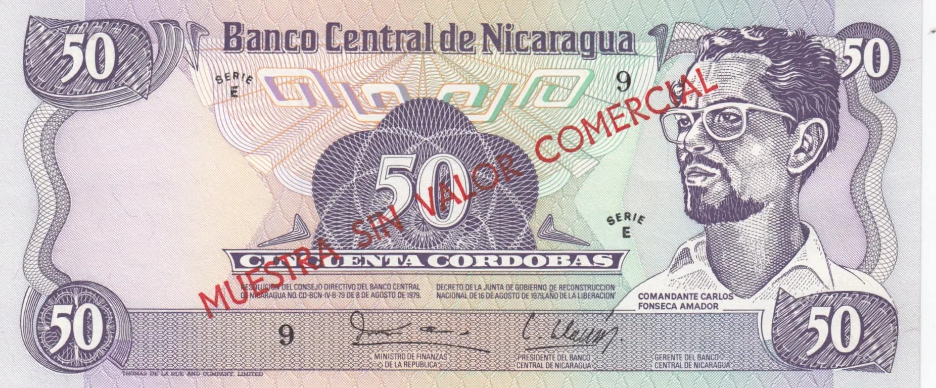 50 cordobas 1979 specimen from Nicaragua, P-136s (1979) — image 1