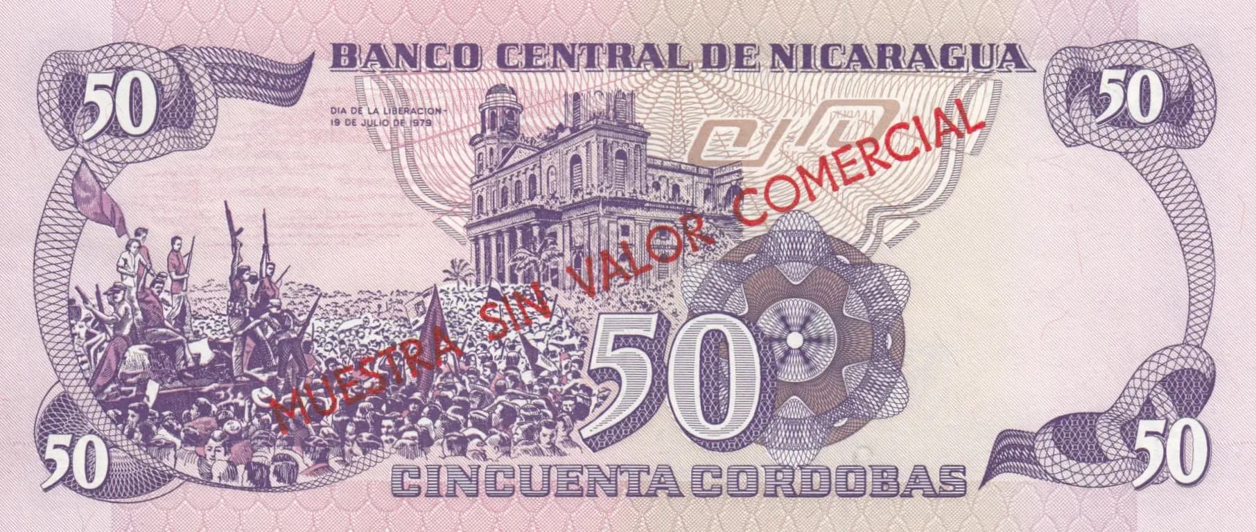 50 cordobas 1979 specimen from Nicaragua, P-136s (1979) — image 2
