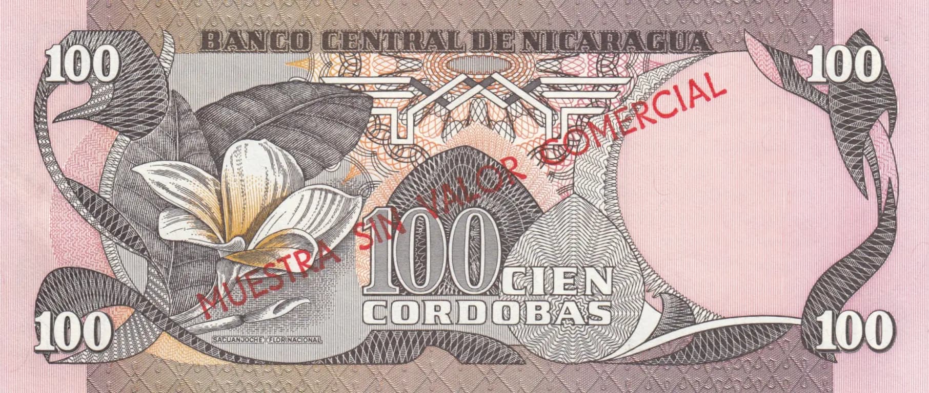 100 cordobas 1979 specimen from Nicaragua, P-137s (1979) — image 2