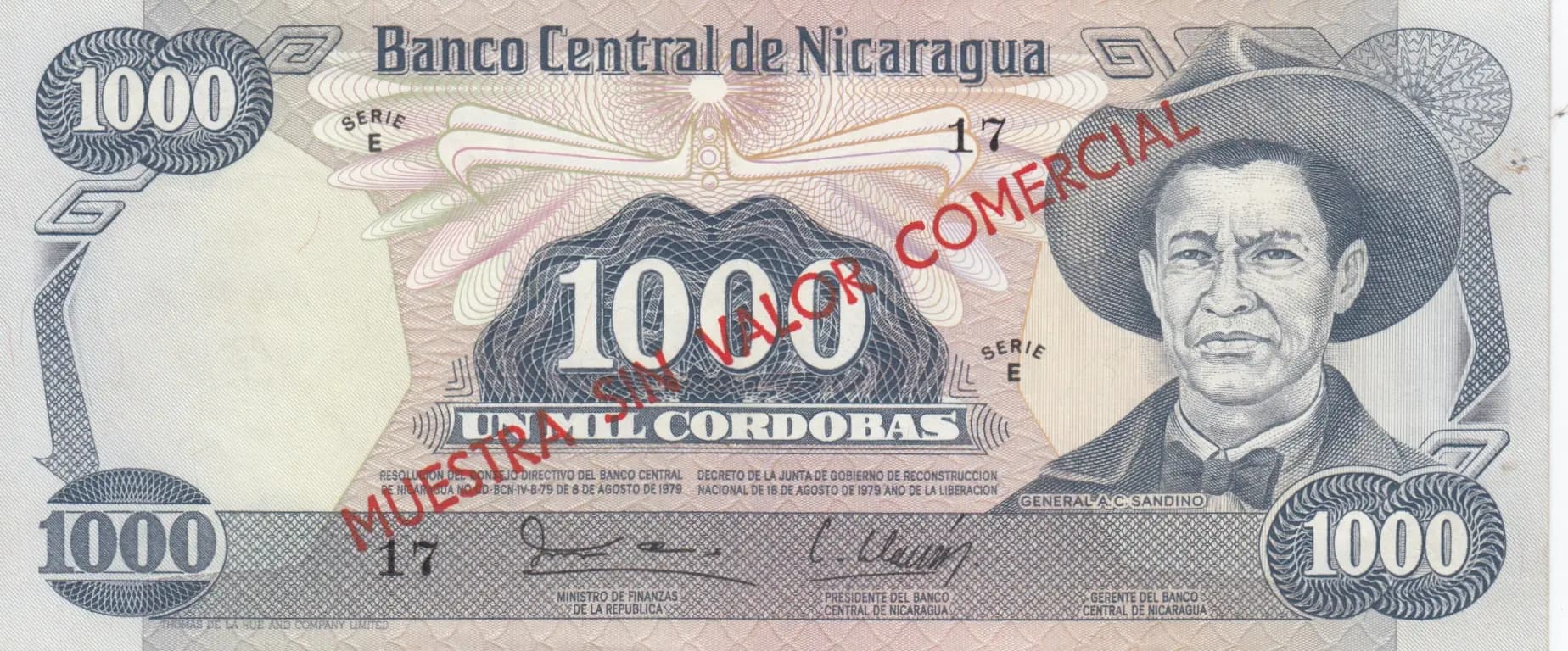 1000 cordobas 1979 specimen from Nicaragua, P-139s (1979) — image 1