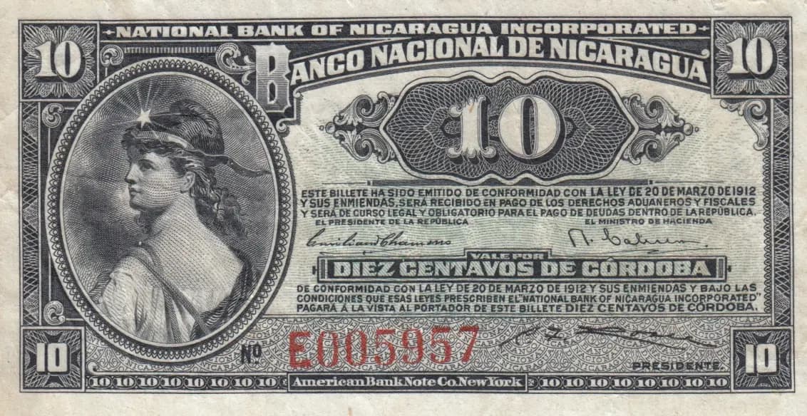 10 centavos 1912 from Nicaragua, P-52f